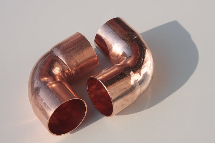 copper, elbow, fittings, pipes, red, shine, objects