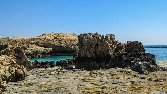 Kipra, Ayia napa, akmeņains krasts, klints, krasta līnija, jūra