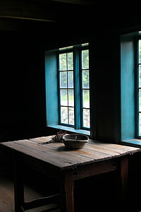 marró, bol, rectangular, fusta, taula, taula de fusta, marc de finestra