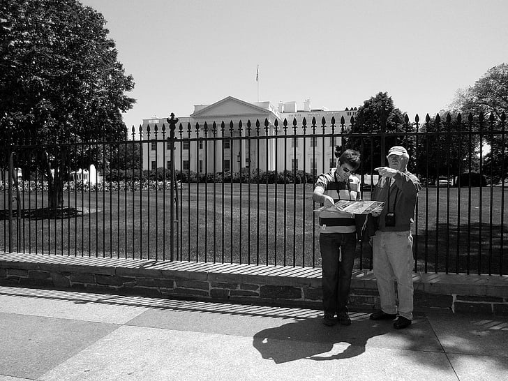 Tourist, Gebäude, Menschen, verloren, Karte, Weißes Haus, Washington