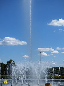 fountain, water, flowing water, stream of water, wet, water splashes, a drop of