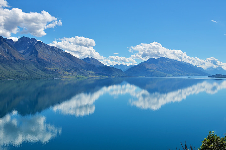 lake, the scenery, blue sky, white cloud, mountain, nature, landscape