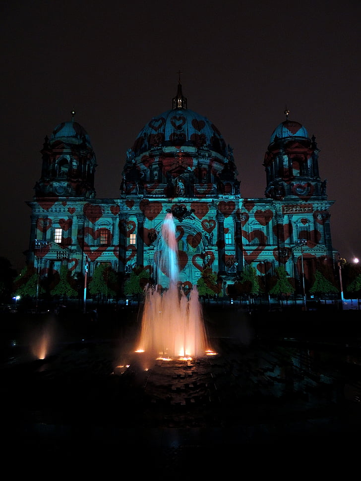 berlin cathedral, berlin, night, festival of lights, capital, dome, places of interest