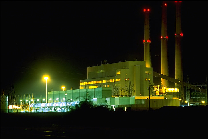 plant, fossil fuel, energy, electricity, night, evening, lights