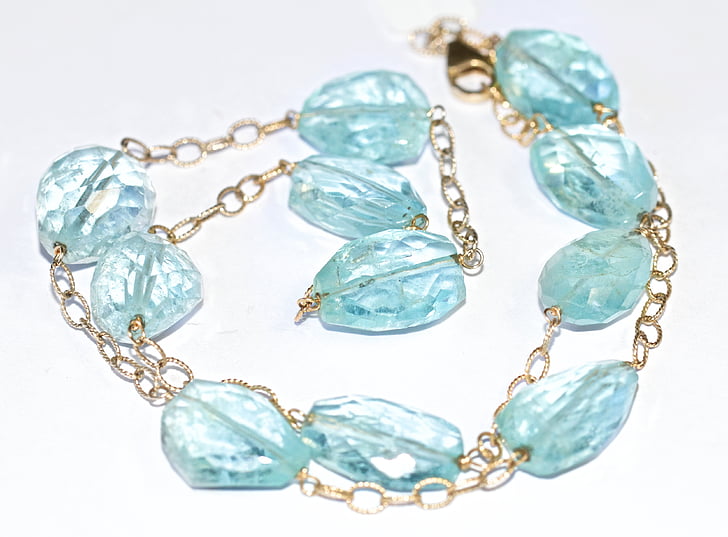 Aquamarine, halskjede, dyrebare, smykker, blå, smykker, perle