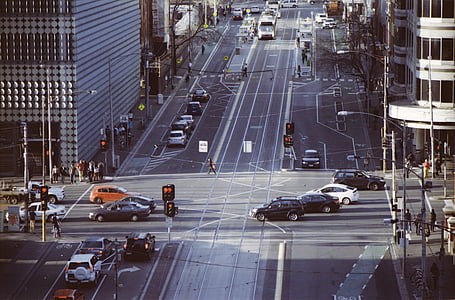 korsningen, Melbourne, CBD, transport, Street, staden, spårvagn