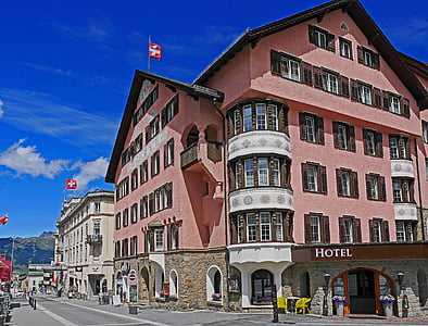 Pontresina, Hlavná cesta, Engadin, Švajčiarsko, Rhätikon, Graubünden, BERNINA pass