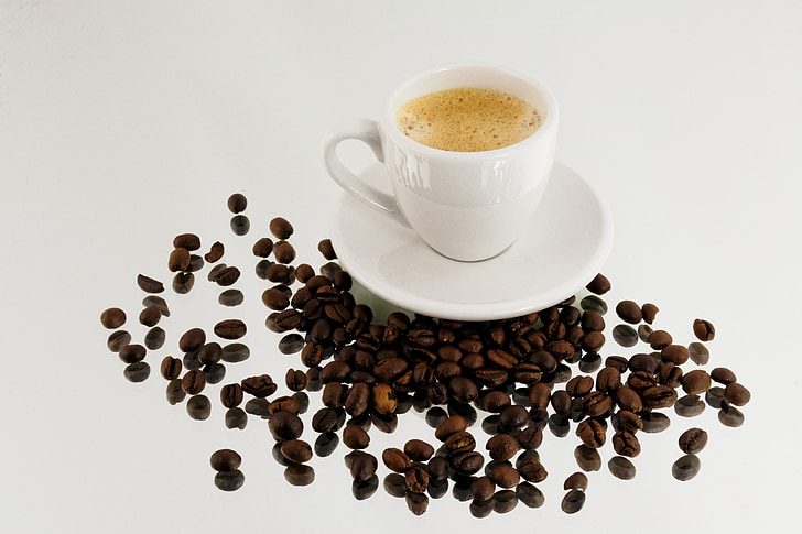 kaffe, bönor, kaffebönor, espresso, kaffekopp, Cup