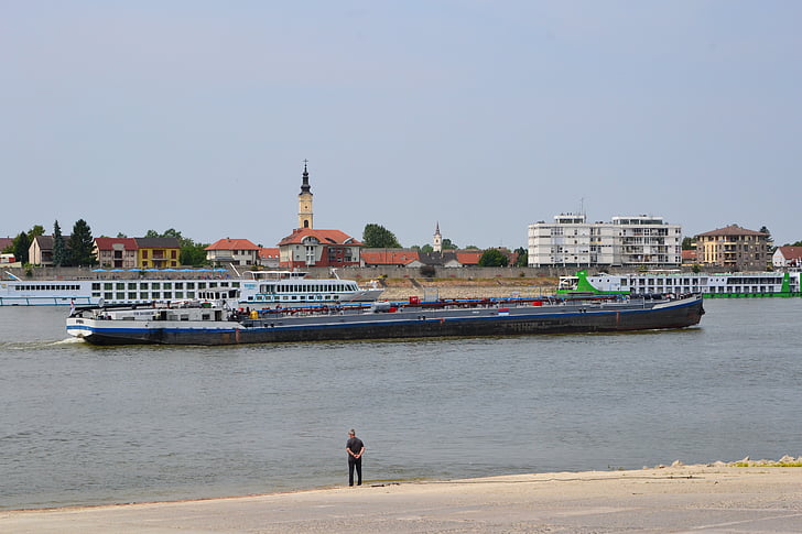 Barge, Donau, Mohács, deel, rivier, water, blauwe hemel