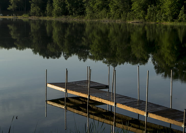 Dock, vann, Lake, Sommer, tre, refleksjon, fredelig
