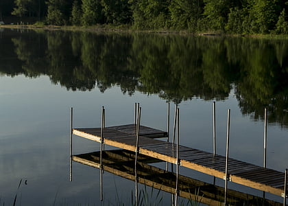 doca, água, Lago, Verão, de madeira, reflexão, pacífica