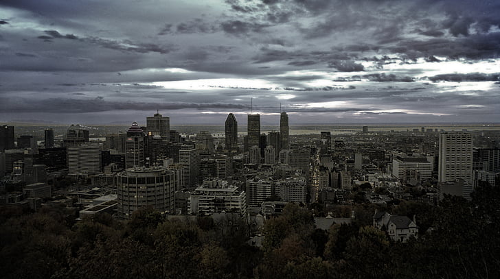 Montreal, város, Skyline, Kanada, panoráma, felhőkarcoló, épület