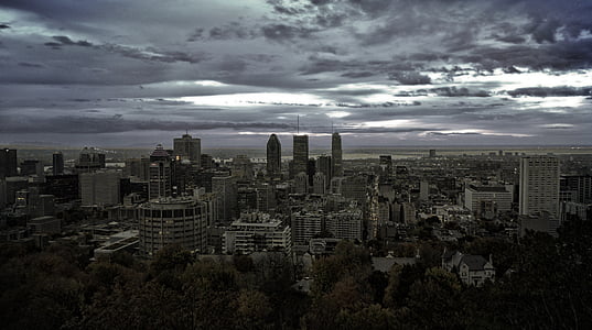 Montreal, pilsēta, siluets, Kanāda, Panorama, Debesskrāpis, ēka