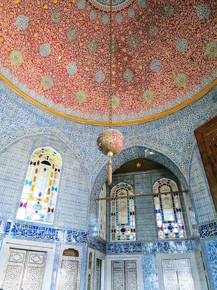 hnedá, červená, závesné, dekor, TopkapÄ± Palace, Istanbul, Turecko