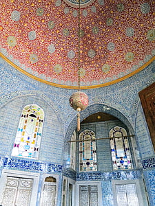 hnedá, červená, závesné, dekor, TopkapÄ± Palace, Istanbul, Turecko