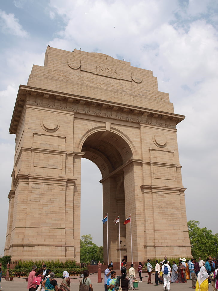 Indie gate, Památník, Architektura, Indie, známé místo, oblouk, lidé