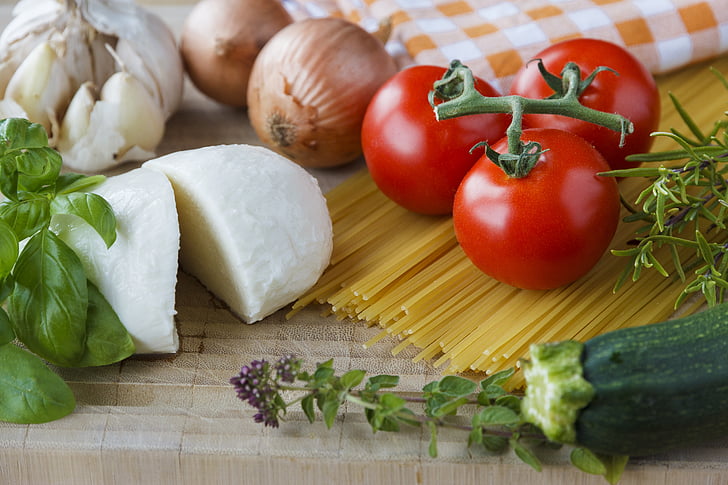 μοτσαρέλα, ντομάτες, βότανα, Ιταλικά, μάγειρας, σκόρδο, συστατικά