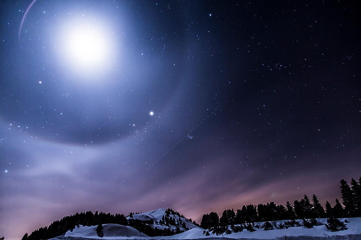 Suíça, gurnigel, longa exposição, estrela, montanhas, luzes, céu da noite