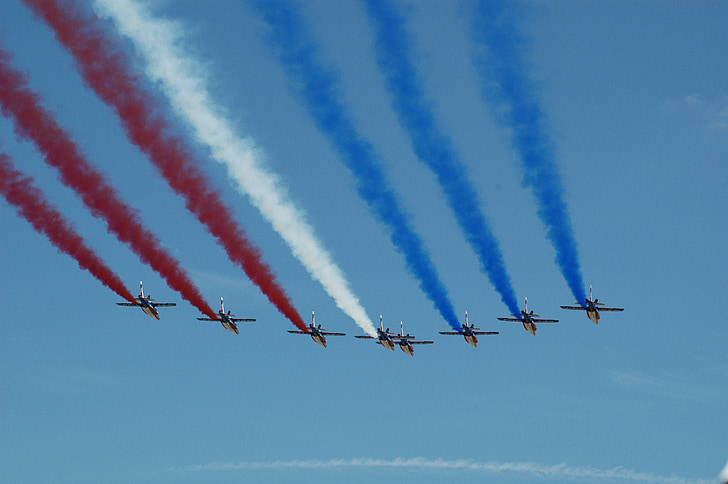 punaiset nuolet, lentokoneet, Air näyttö, sininen taivas, Airshow