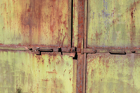 door, industrial, iron, metal, old, rusty, warehouse