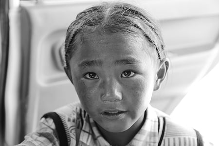 tibetanska, kvinna, barn, flickor, porträtt, svart och vitt, personer