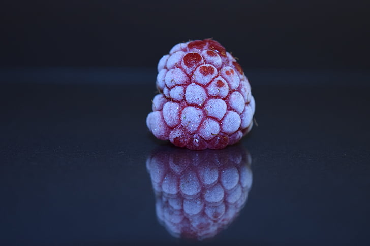 raspberry, frozen, frosted, close, mirroring, reflection, macro