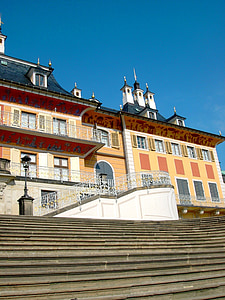 Castillo, Pillnitz, orillas de terraza, escalera, escalones de piedra, escaleras, poco a poco
