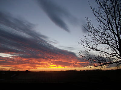 pôr do sol, rural, fazenda, país, natureza, Crepúsculo, céu