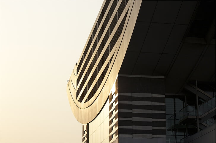 gray, concrete, high, rise, building, architecture, sunshine