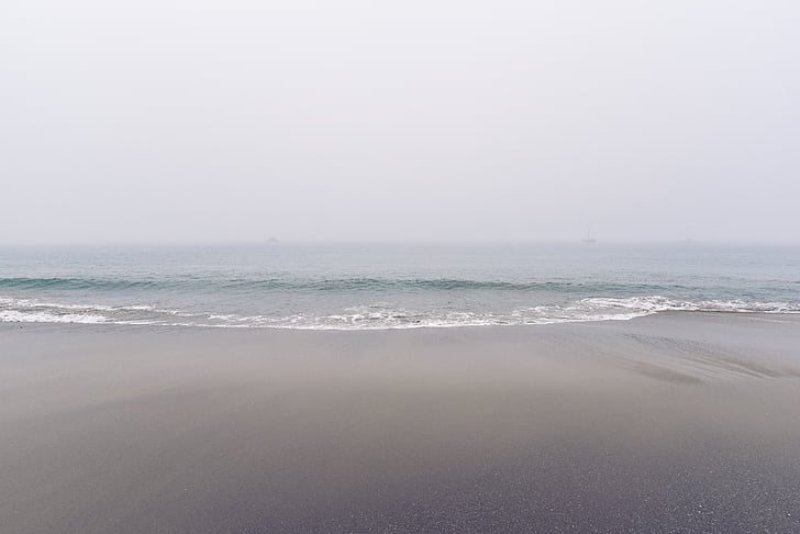 Playa, hay niebla, Horizon, Océano, arena, mar, paisaje marino