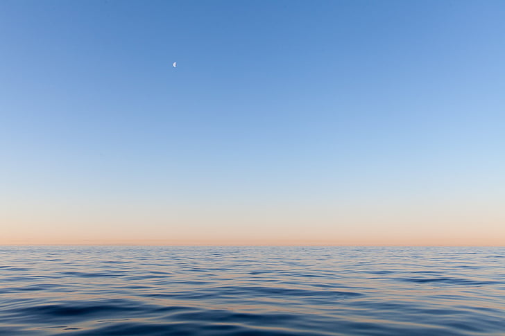 στη θάλασσα, himmel, φεγγάρι, φύση, μπλε, ηλιοβασίλεμα, ουρανός