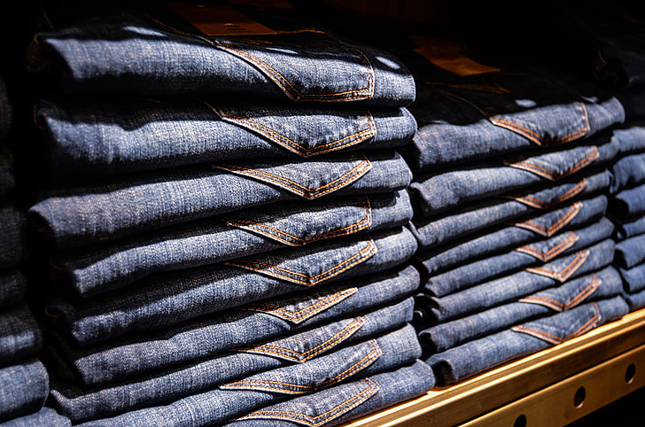 jeans, bukser, blå, Shop, shopping, hylde, udstilling