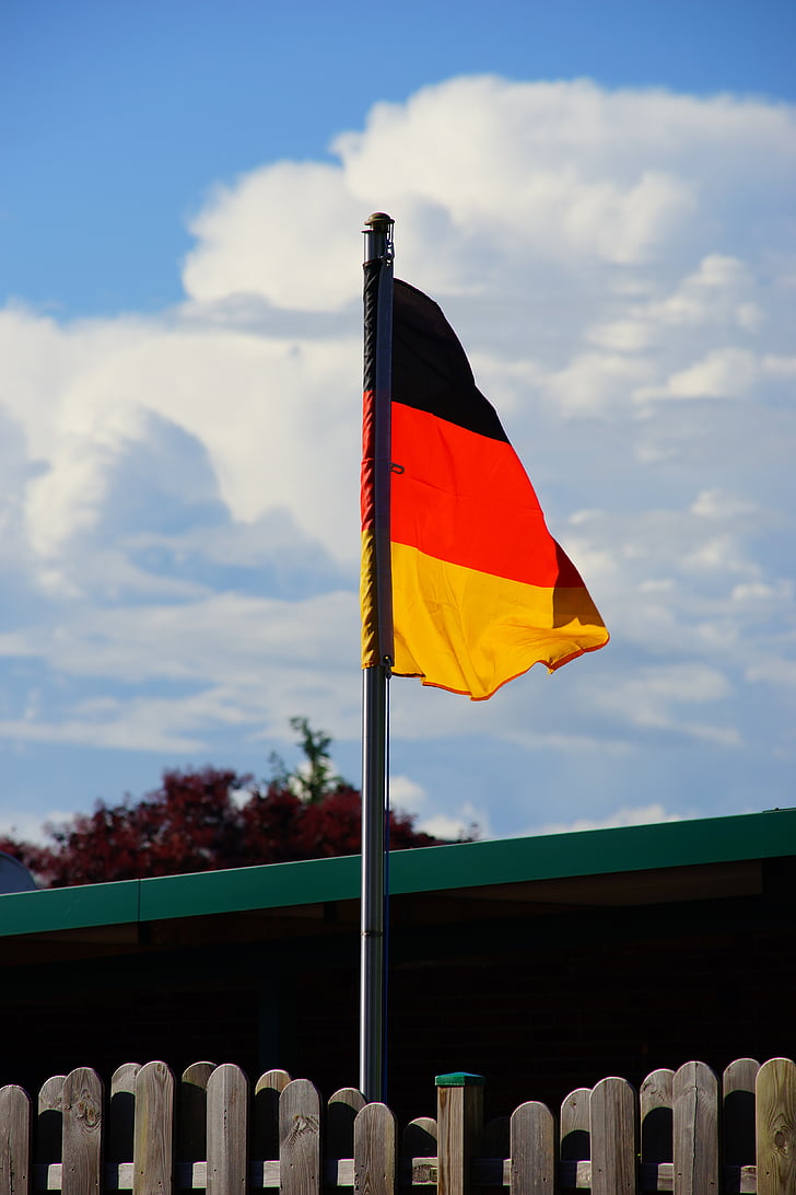 germany, flag, fabric, flagpole, black red gold, german flag, home