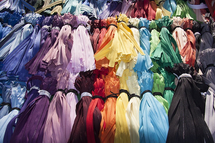 mercat de puces, cremalleres, colors, color, selecció, cremallera, corretja de tèxtil