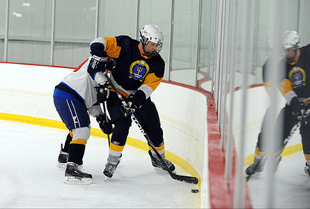 hockey sur glace, joueurs, Pass, vers l’avant, contact, bâtons, objectif