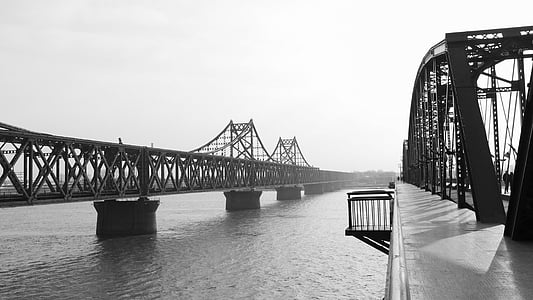 brug, de rivier Yalu, Noord-korea