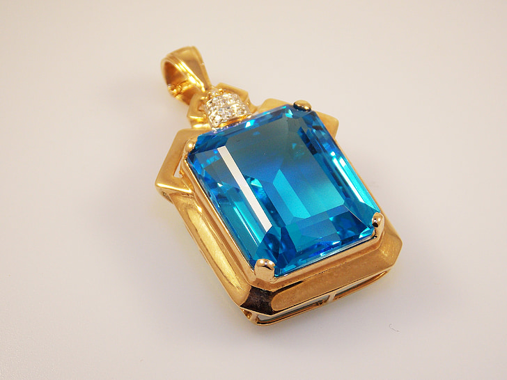 a sospensione, gioiello, ornamento, oro, bella, brillante, pietra blu