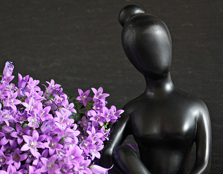 moteris, skulptūra, paveikslas, statula, graži moteris, gėlės, violetinė