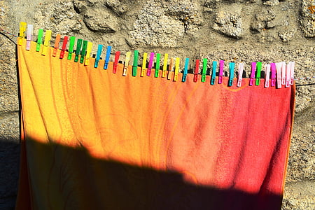 sol, cremalheira de secagem, vestuário, cores, pinça, sombra