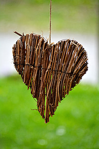 hjärtat, vävda, trä, trä hjärta, Willow hjärta, naturen, Stäng
