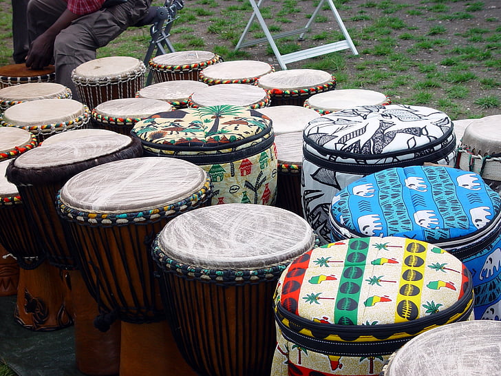 Afrika, drums, kleurrijke, cultuur, menselijke, trafition, aangepaste