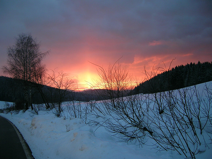 coucher de soleil, paysages, Sky, rouge, Twilight, nature, hiver