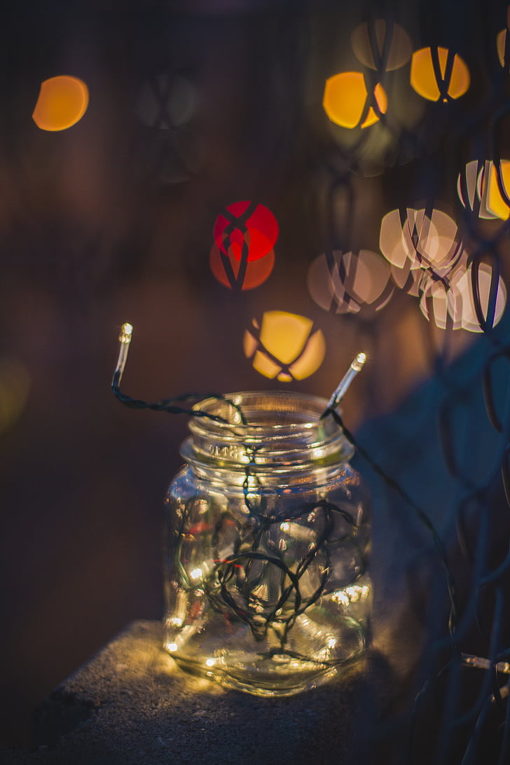 entelar, bokeh, ampolla, llums de Nadal, close-up, enfocament, il·luminat