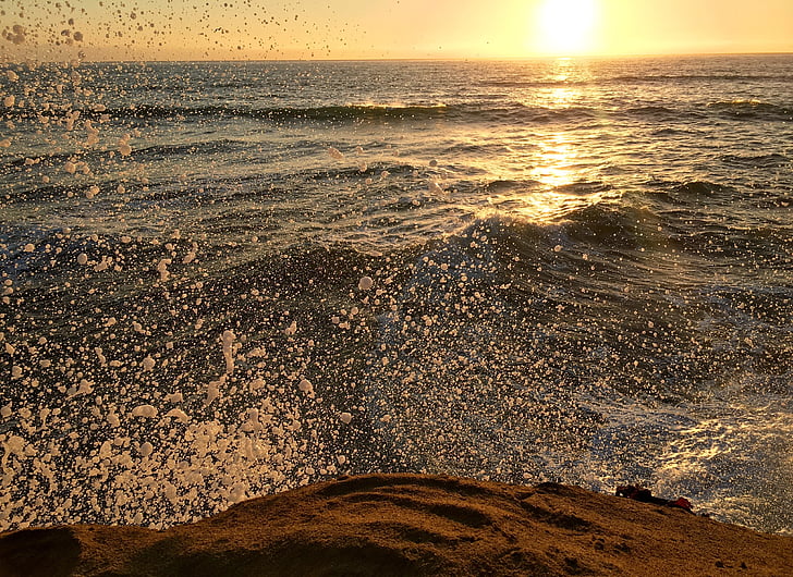 pôr do sol, nascer do sol, oceano, mar, respingo, água, Crepúsculo