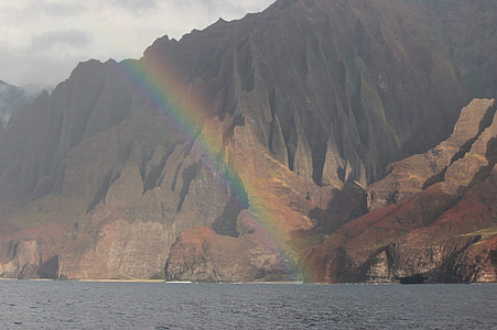 hawaii, kauai, rainbow, nature, landscape, mountains, mountain