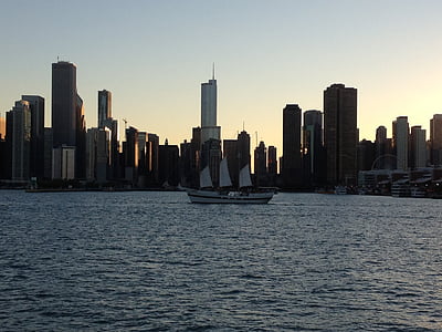 chicago, skyline, water, city, architecture, cityscape, tower