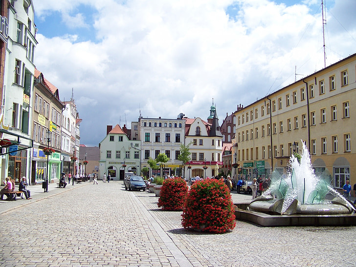 fontein, Zary, stadsplein, Lubusz, het platform, stad, gebouw