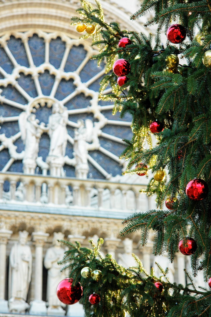 Francja, Paryż, Kościół, West rose, Szczegóły, Boże Narodzenie, kulki