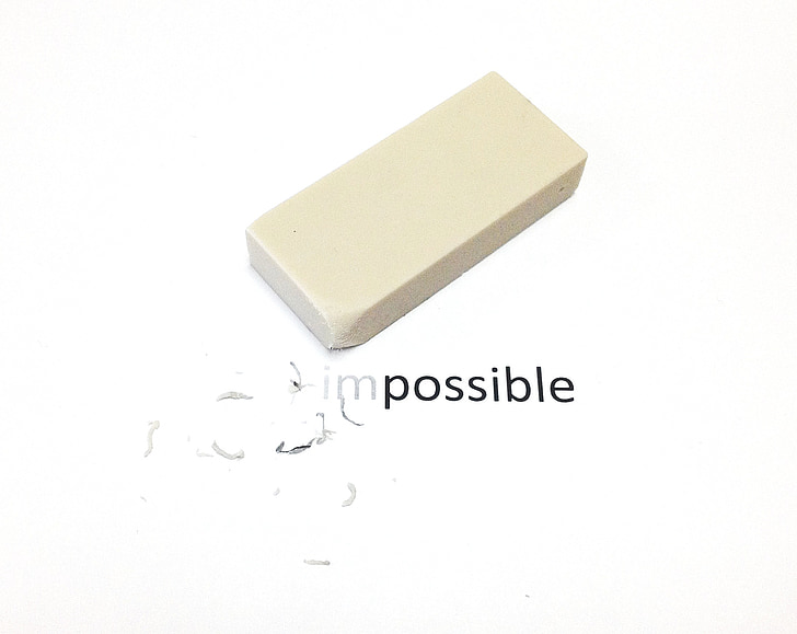 omöjligt, möjligt, Eraser, vit, smulor, motivation