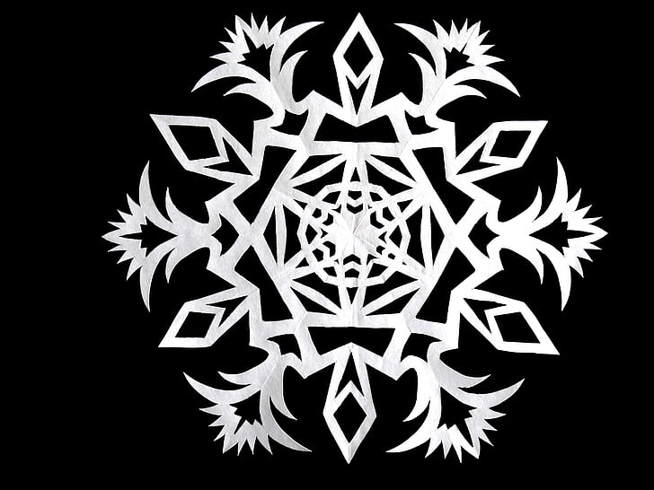 Star, snøfnugg, silhuett, svart-hvitt, mønster, dekorasjon